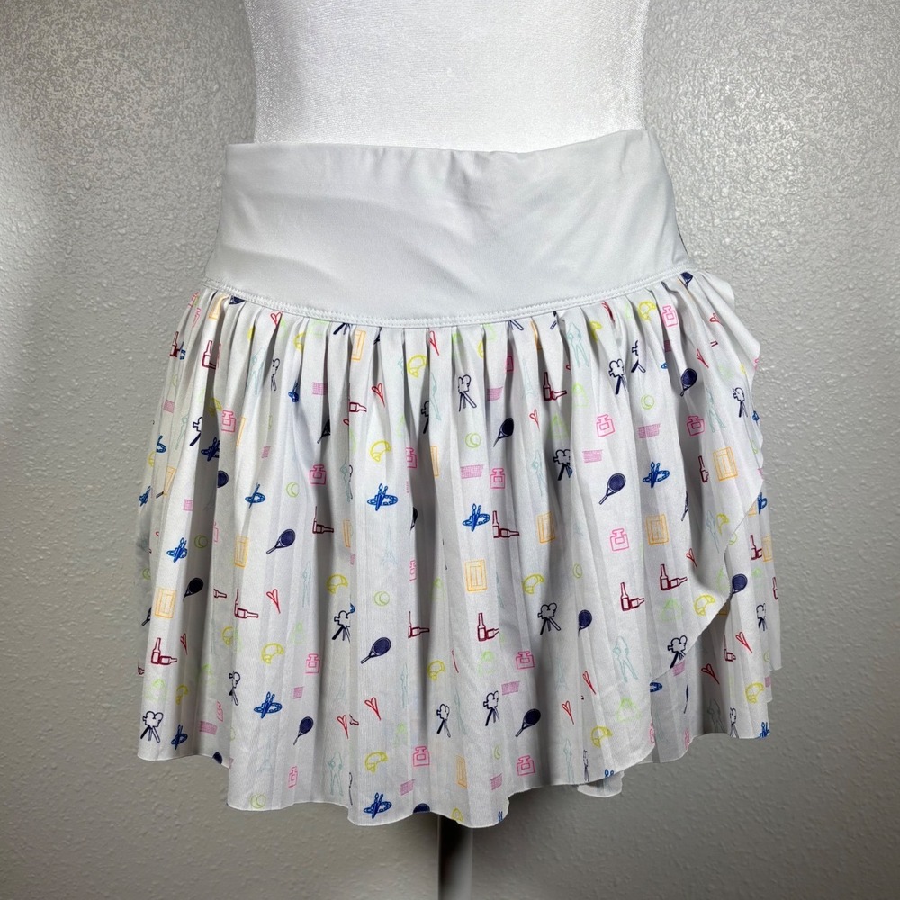 Womens White Tennis Skort Pleated Novelty Print Athletic Skirt Small Bidi Badu